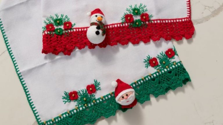 Receita Pano de Prato Papai Noel de Crochê com a Linha Cléa