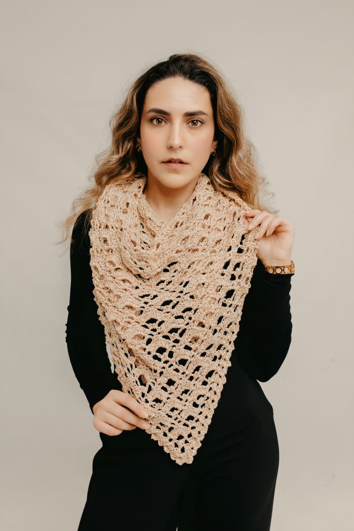 Xale Aura de Crochê com Linha Lolita Círculo cor Champanhe — receita completa Bazar Horizonte