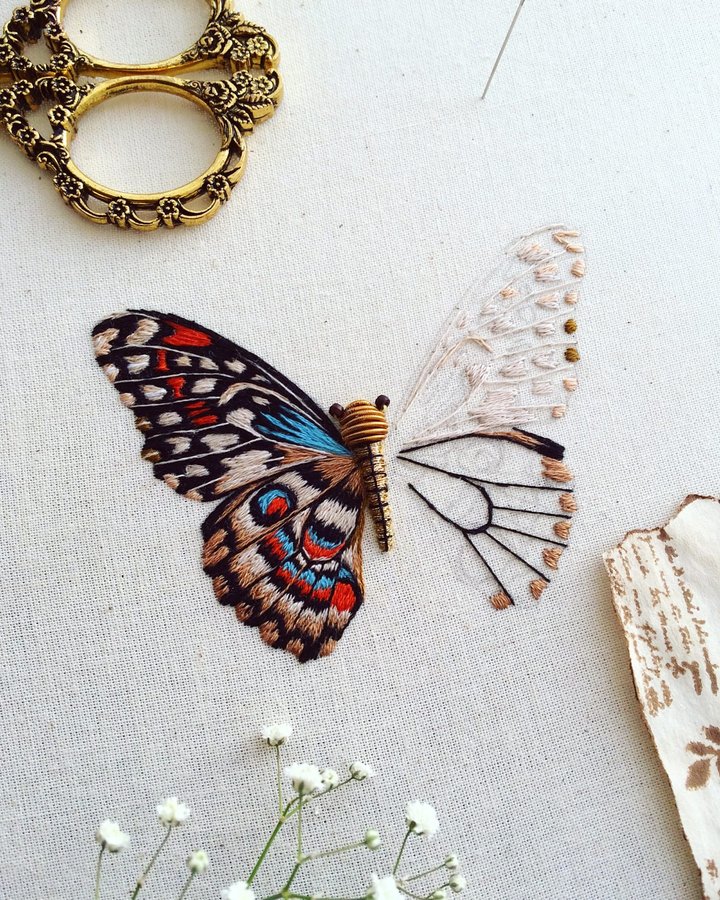 Libélula em Stumpwork e Goldwork