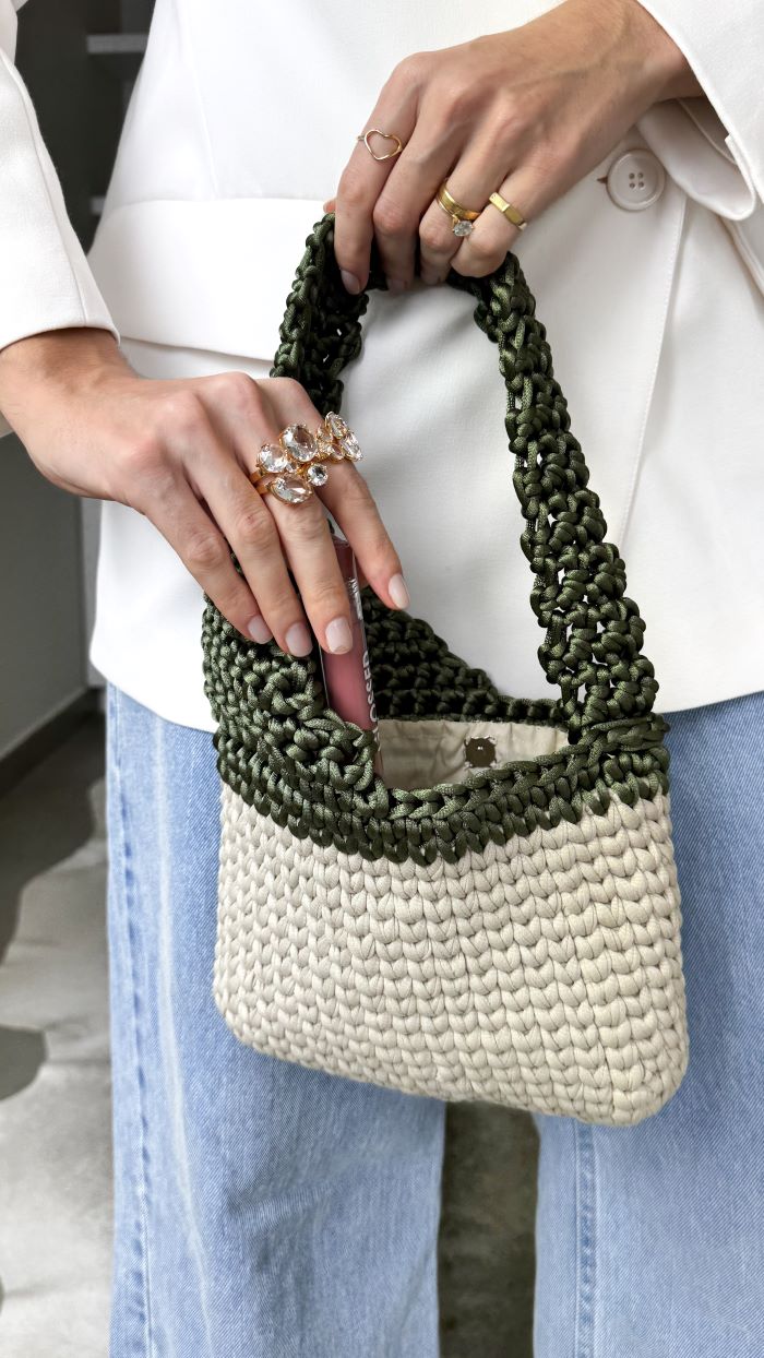 Bolsa Mediterrâneo de Crochê – detalhe da alça em Rabo de Rato Círculo