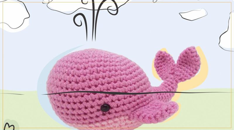 Amigurumi Baleia Rosa de Crochê com Fio Cisne Bebê Todo Dia — vista frontal com nadadeiras e rabo