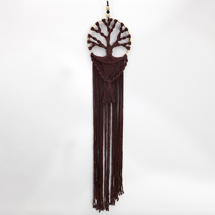 Bastidor Árvore da Vida de Macramê com fio Apolo Macramê cor tabaco em aro de madeira 26cm