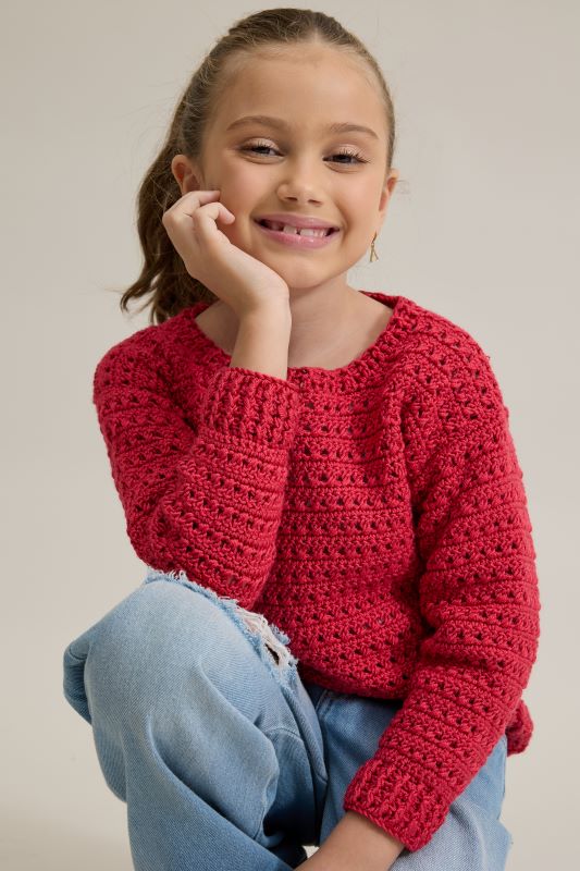 Blusa Maravilha de Crochê infantil feita com Fio Hobby Baby e Kids na cor Maravilha