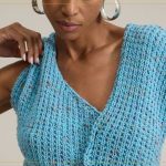 Blusa Twist de Tricô feita com Fio Confete Círculo cor Netuno em ponto fantasia tamanho 38