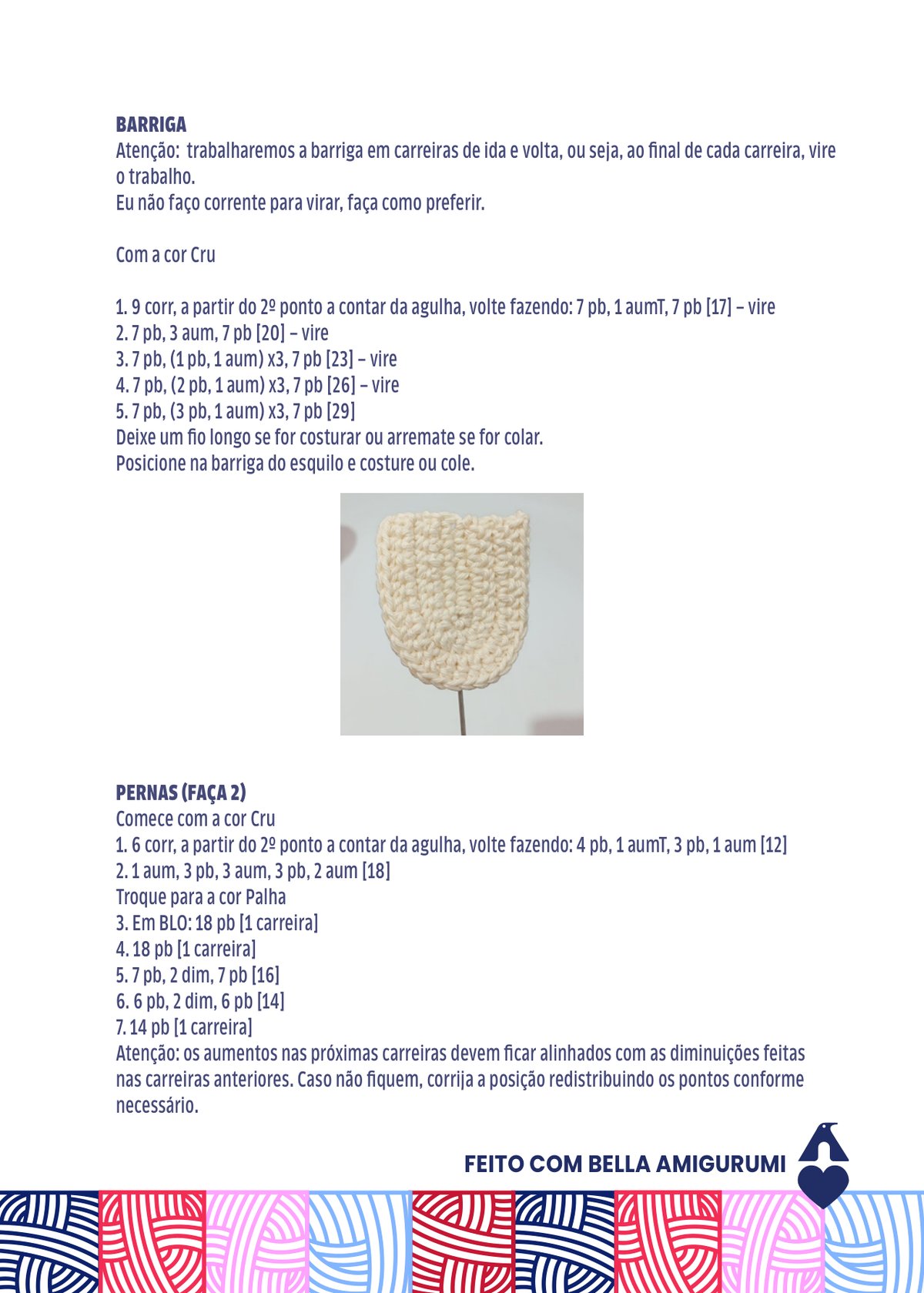 Barriga oval do amigurumi Enrico em cor cru, pronta para fixação