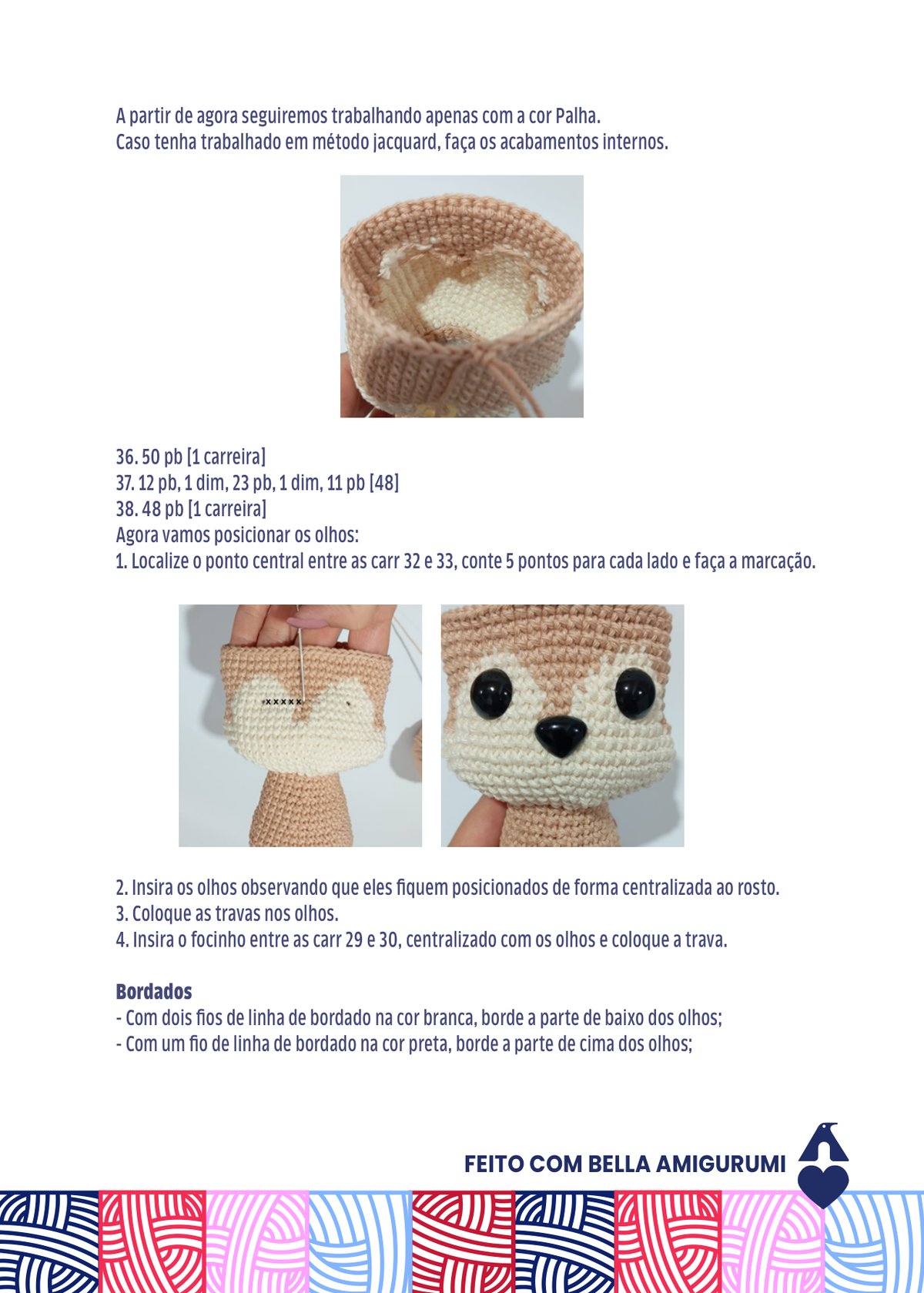 Posicionamento dos olhos de segurança no amigurumi Enrico