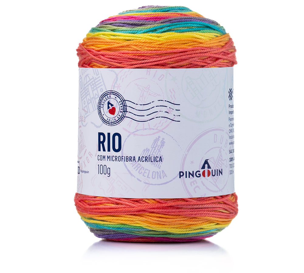 Fio Rio Pingouin 100g — microfibra acrílica com padrão listrado estampado