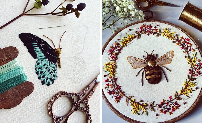 Detalhe fio dourado Goldwork