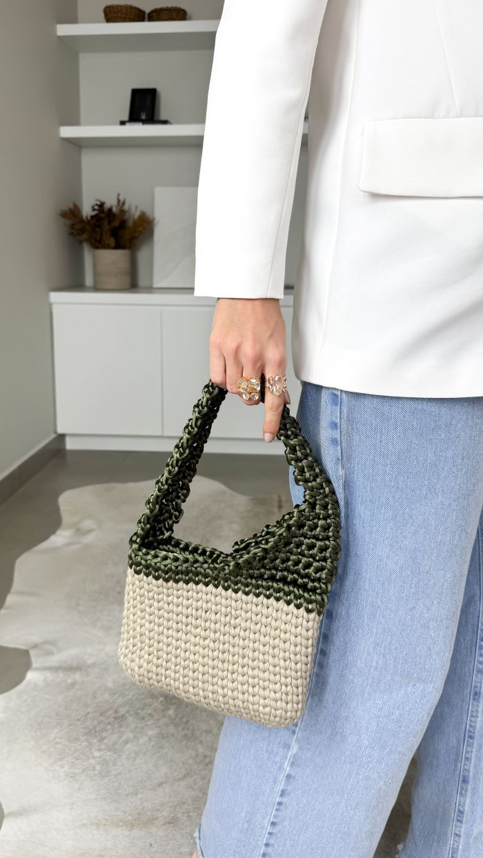Bolsa Mediterrâneo de Crochê – detalhe do ponto fantasia com Fio de Malha Círculo