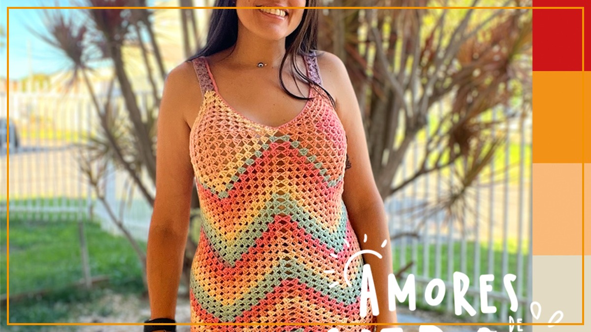 Regata e Vestido Lagoa de Crochê com Fio Rio Pingouin — squares coloridos
