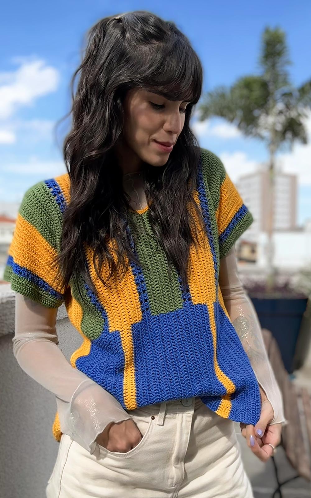 Camisa Doze de Crochê com Fio Laguna – vista das costas