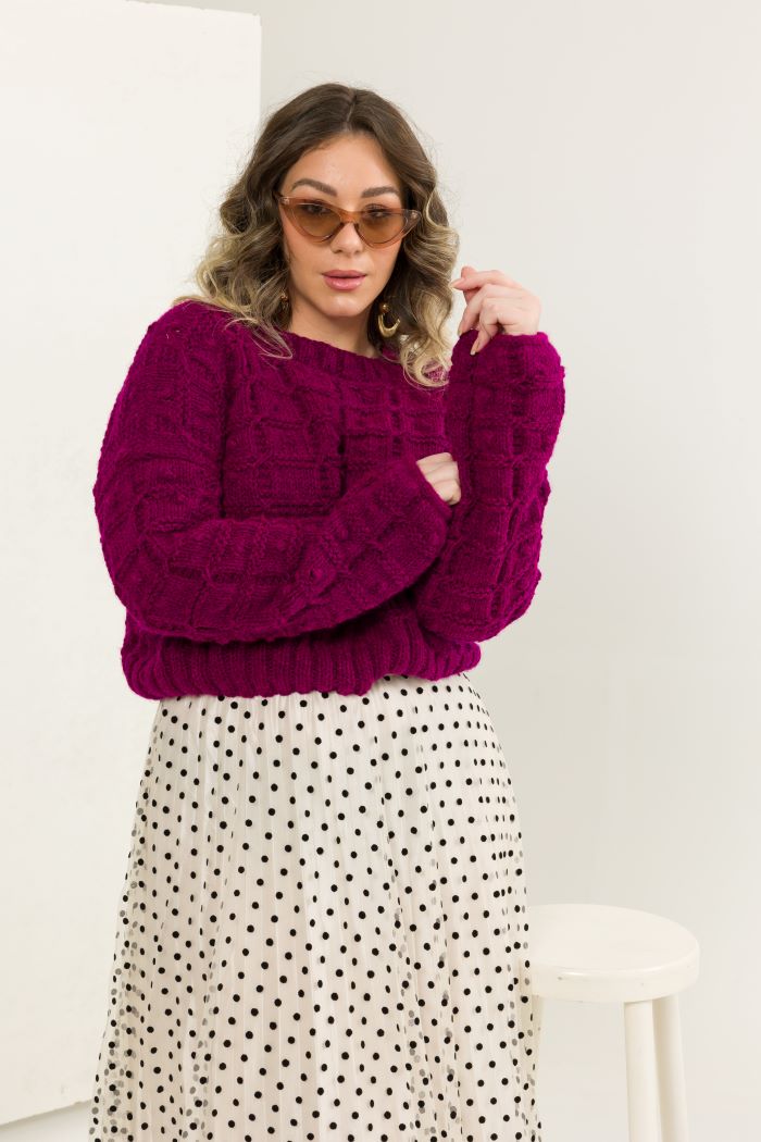 Blusa Begônia - detalhe do ponto fantasia com pipocas e tranças
