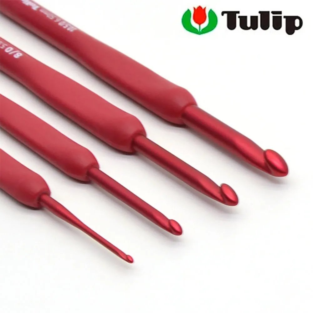 Agulha para Crochê Tulip ETIMO Red — cabo ergonômico vermelho com ponta de alumínio