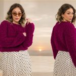 Blusa Begônia de Tricô com Lã Mollet Círculo - ponto fantasia com pipocas em magenta