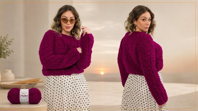 Blusa Begônia de Tricô: Tranças e Pipocas em Relevo