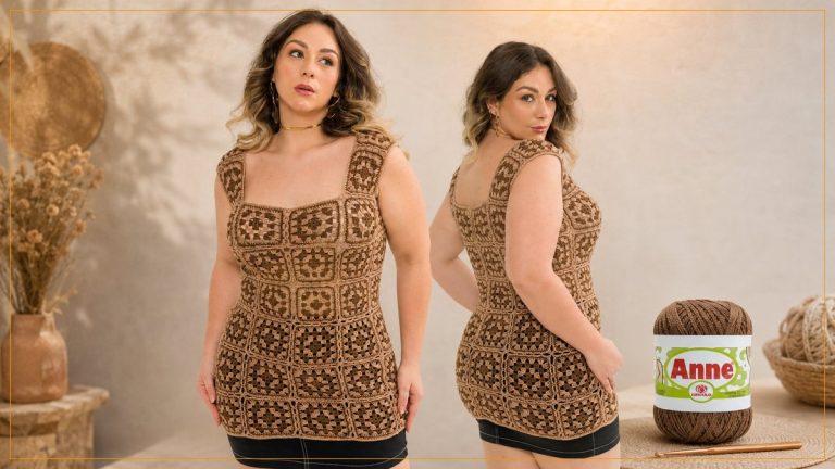 Blusa Chocolate Squares: Granny Squares que Vestem como Alta-Costura