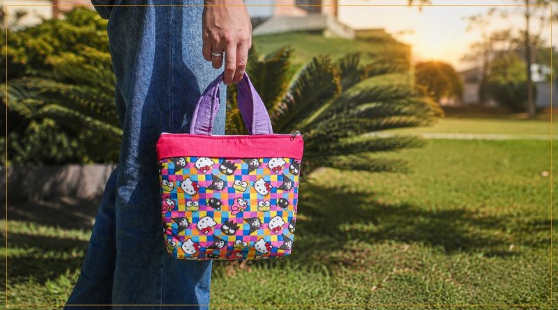 Bolsa Hello Kitty de patchwork feita com tecido estampado Hello Kitty and Friends Círculo