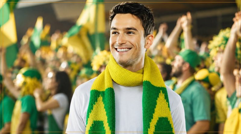 Cachecol de tricô do Brasil verde e amarelo para Copa do Mundo 2026