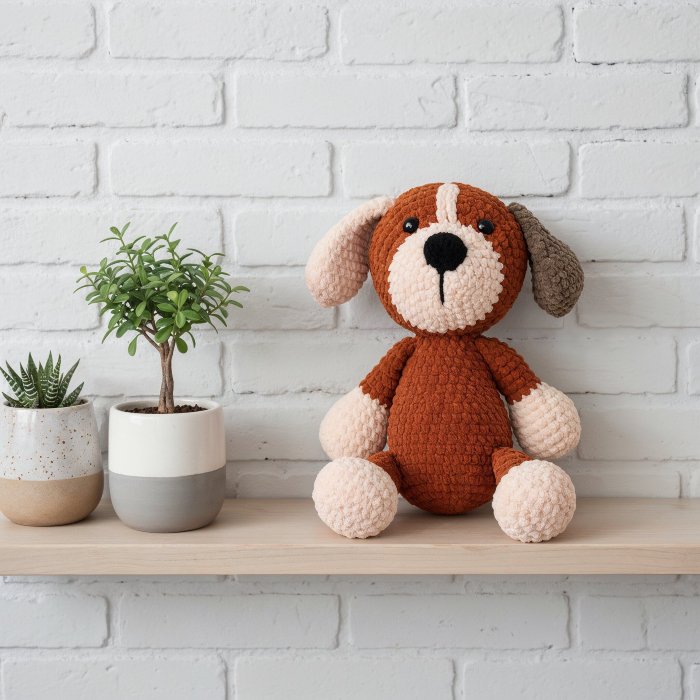 Cachorro Max Amigurumi de Crochê feito com Fio Amigurumi Chenille Círculo - vista frontal