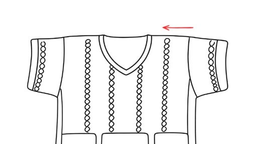 Diagrama de acabamento do decote e ombros da Camisa Doze