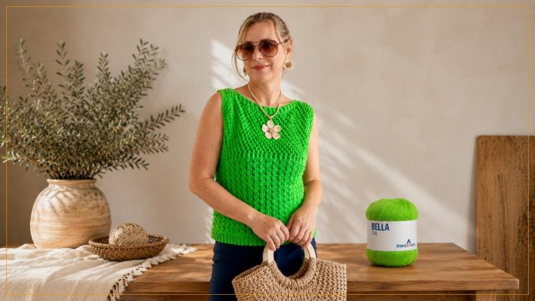 Blusa Alice: Regata de Tricô Vazada com Fio Duplo
