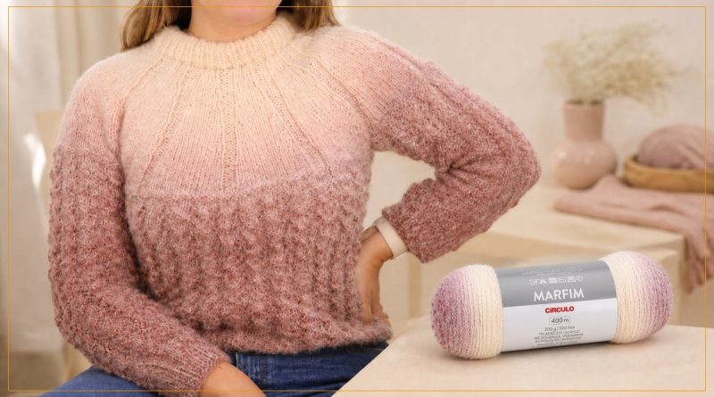 Blusa Degradê de Tricô com Fio Marfim Círculo em tons de rosa e cru – Receita com Gráfico