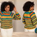 Blusa Penumbra de Crochê com Lã Batik – Receita com Gráfico Blusa Penumbra de crochê com Lã Batik Círculo, listras coloridas em tons de laranja, azul e verde
