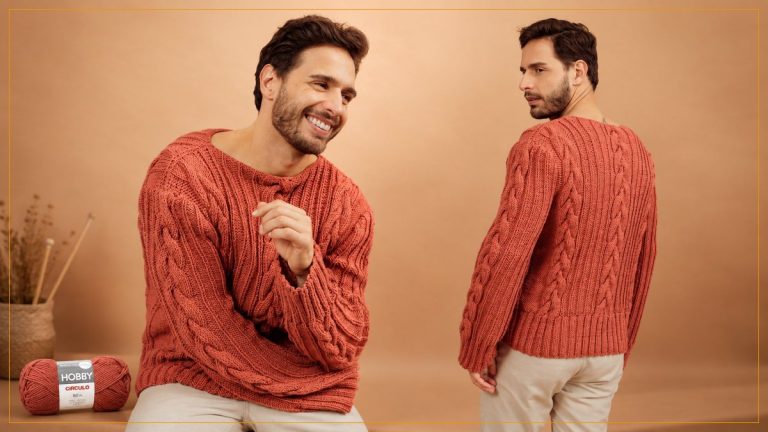 Blusa Pétala Masculina: Suéter de Tricô com Tranças para o Inverno