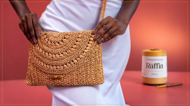Bolsa de Crochê com Fio New Raffia Linhas Corrente