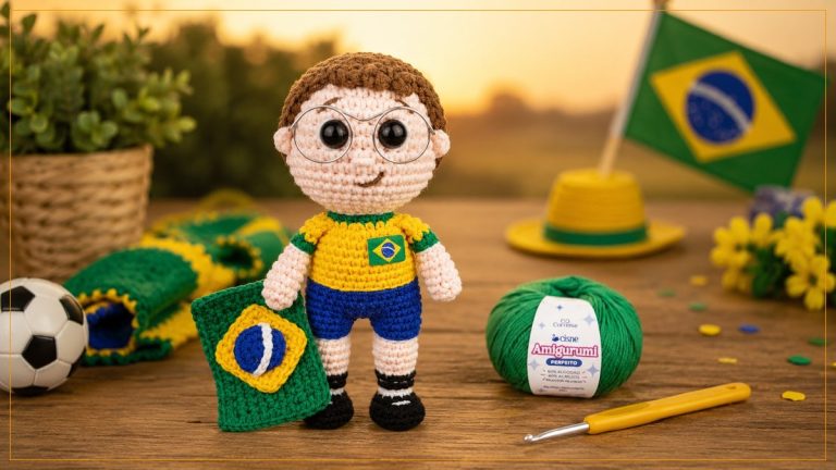 Garoto Torcedor de Amigurumi: Vista o Brasil na Copa