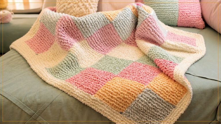 Trocador Colorido de Tricô: Manta Patchwork para o Bebê