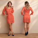 Vestido Manga Longa Alaranjado de Crochê com Linha Cléa 5 – Receita com Gráfico