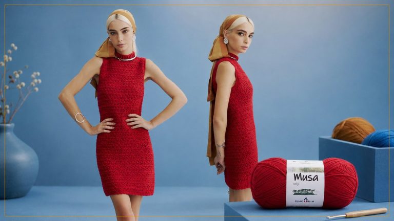 Vestido Musa Pietra: Crochê Elegante para o Outono