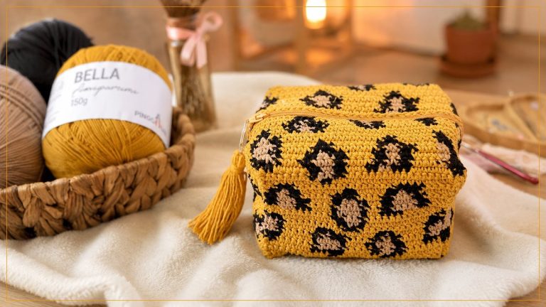 Estojo Onça: Nécessaire de Crochê com Estampa Animal Print