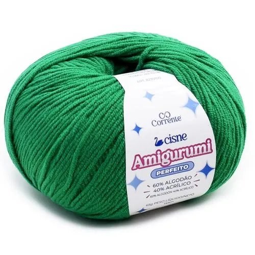Novelo do Fio Cisne Amigurumi Perfeito na cor verde, 60% algodão e 40% acrílico