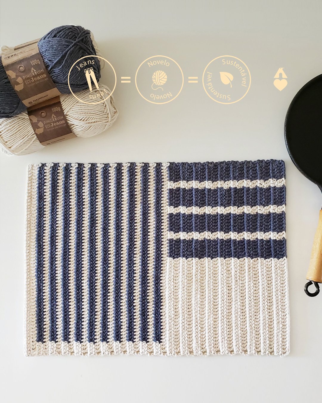 Detalhe do Jogo Americano de Crochê com padrão geométrico em Eco Jeans
