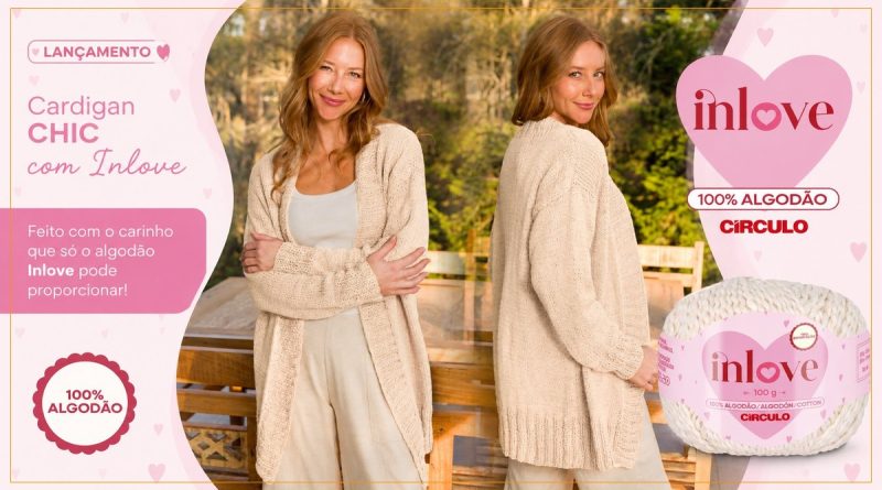 Maxi Cardigã Helena de tricô com Linha In Love Círculo — lançamento 100% algodão