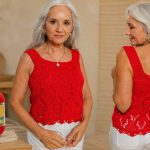 Regata Gabriela de tricô com Linha Duna na cor vermelha – frente e costas