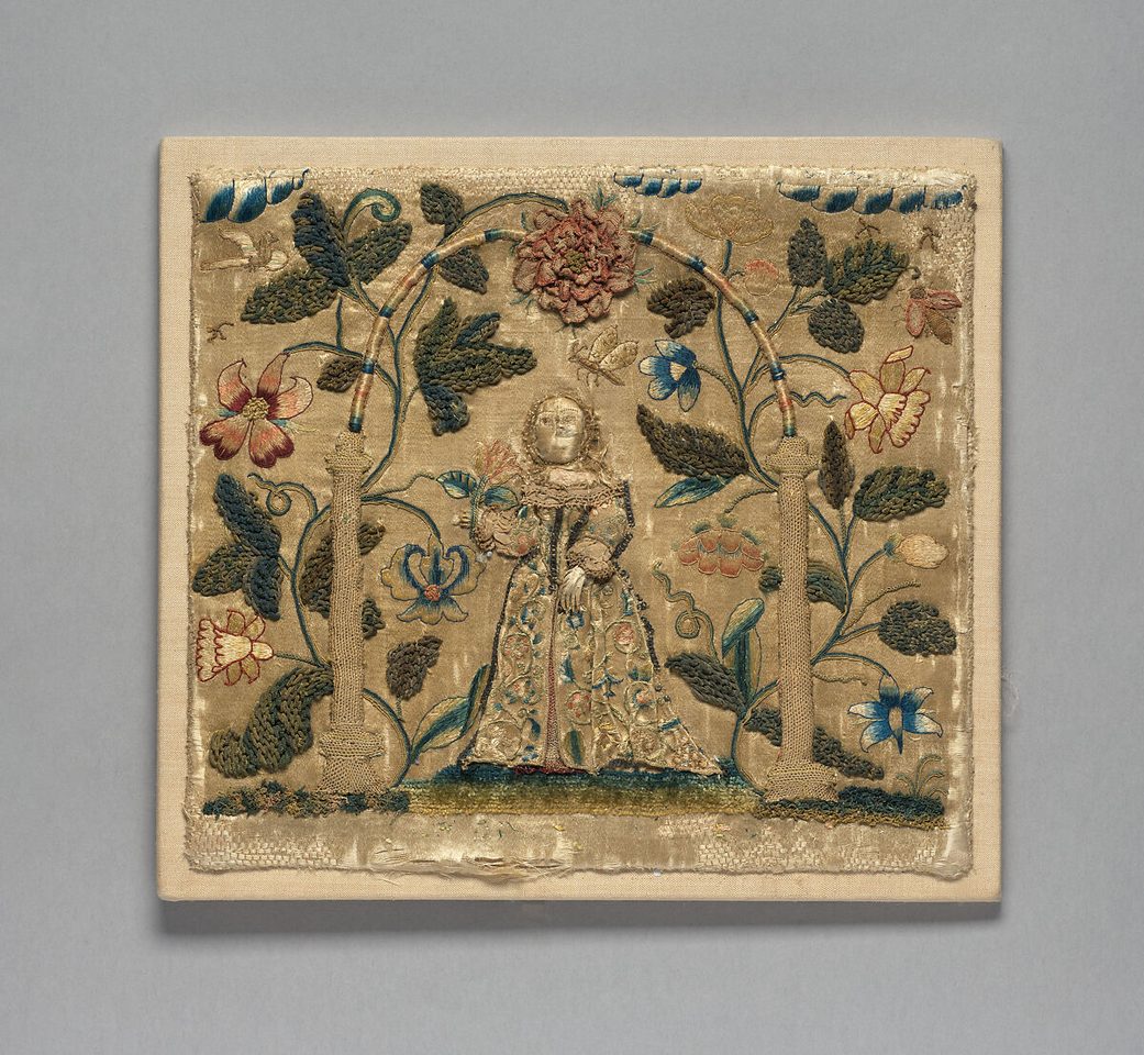 Picture with stumpwork embroidery, British, segunda metade do século XVII — The Metropolitan Museum of Art