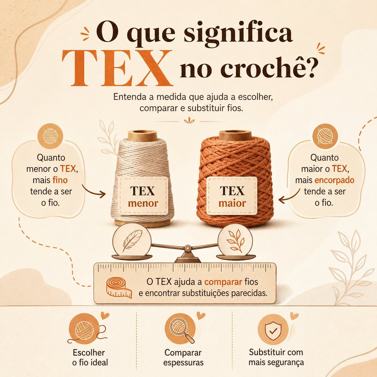 O que significa TEX no crochê - quanto menor o TEX mais fino o fio, quanto maior mais encorpado