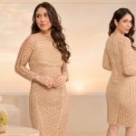Vestido Champagne de crochê com Fio Lolita Círculo — vista frontal e costas