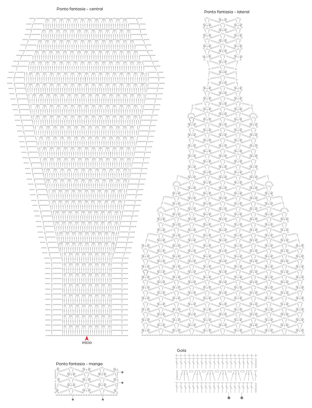 Gráfico 1 do Vestido Champagne — pontos fantasia da saia e lateral