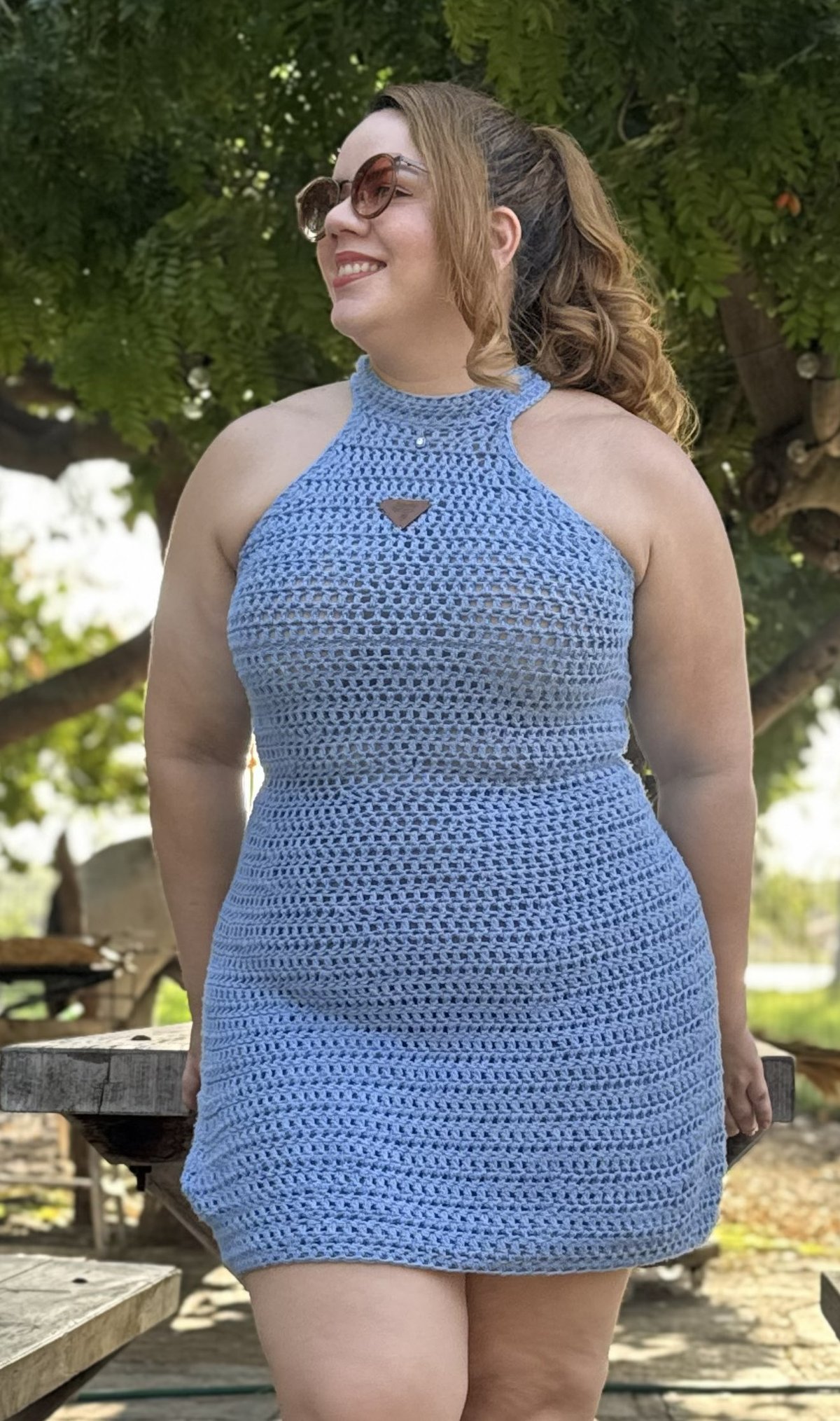 Vestido Halter Neck de crochê com Fio Ateliê Natureza frente completa