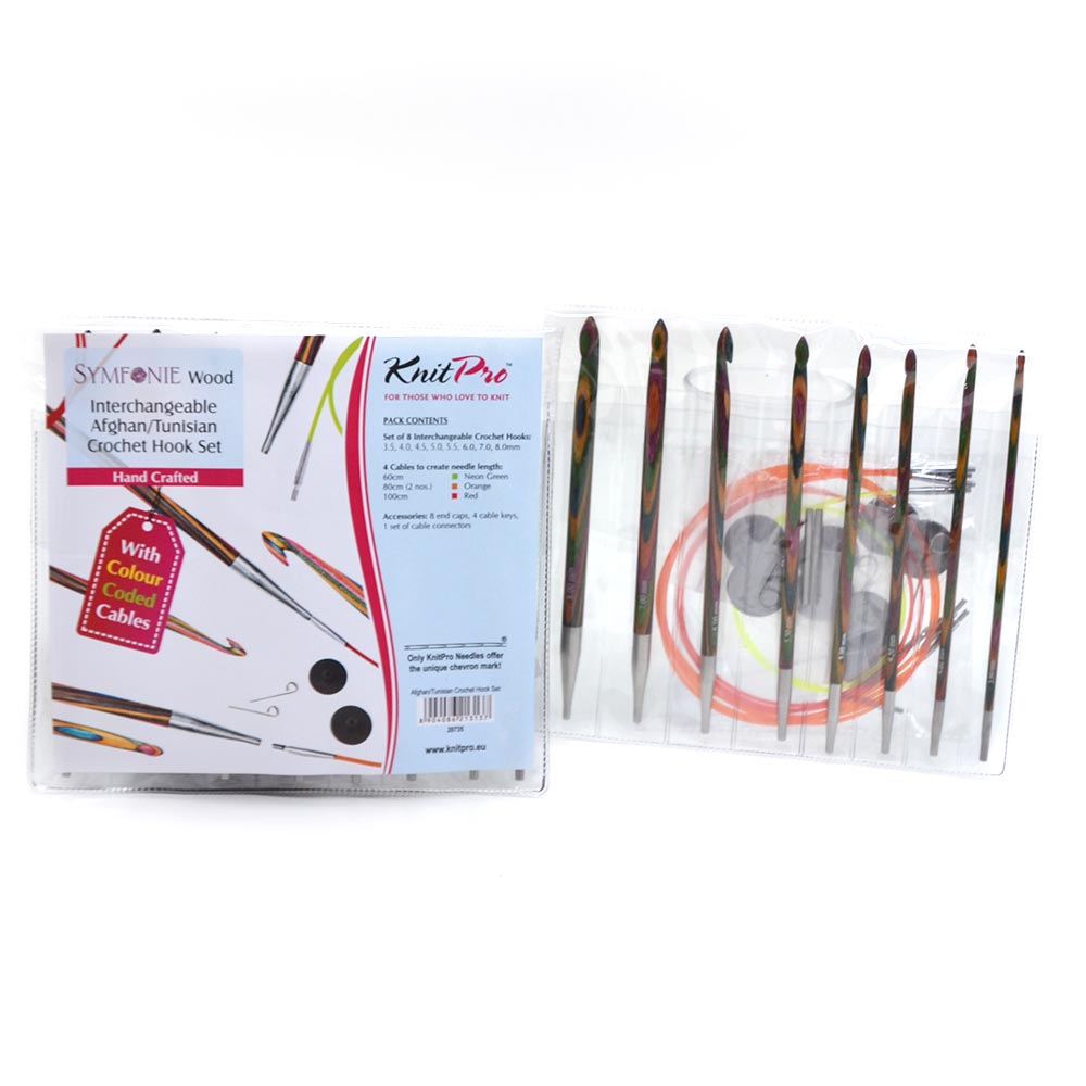 Kit de Agulhas Intercambiáveis para Crochê Tunisiano Madeira Symfonie KnitPro