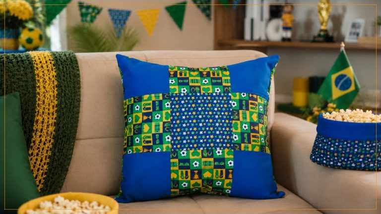 Almofada Artilheiro de Patchwork com Tecido Paixão Nacional Círculo – Receita