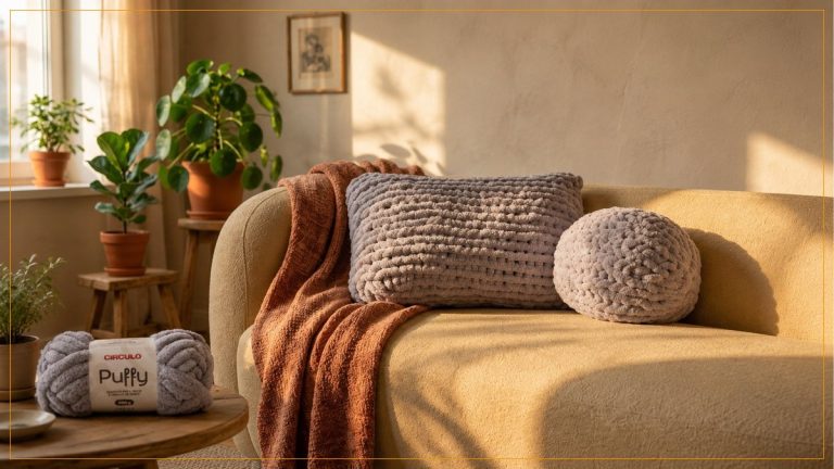 Almofadas Cozy de Tricô de Mão: Decoração Fofa com Fio Puffy