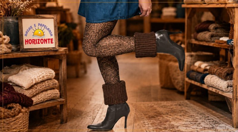 Barrado para Bota de Tricô com Fio Amiga Círculo — par de botas com gáiter de tricô marrom