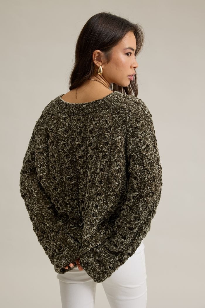 Blusa Oliveira — detalhe do ponto fantasia no Fio Veludo Molhado