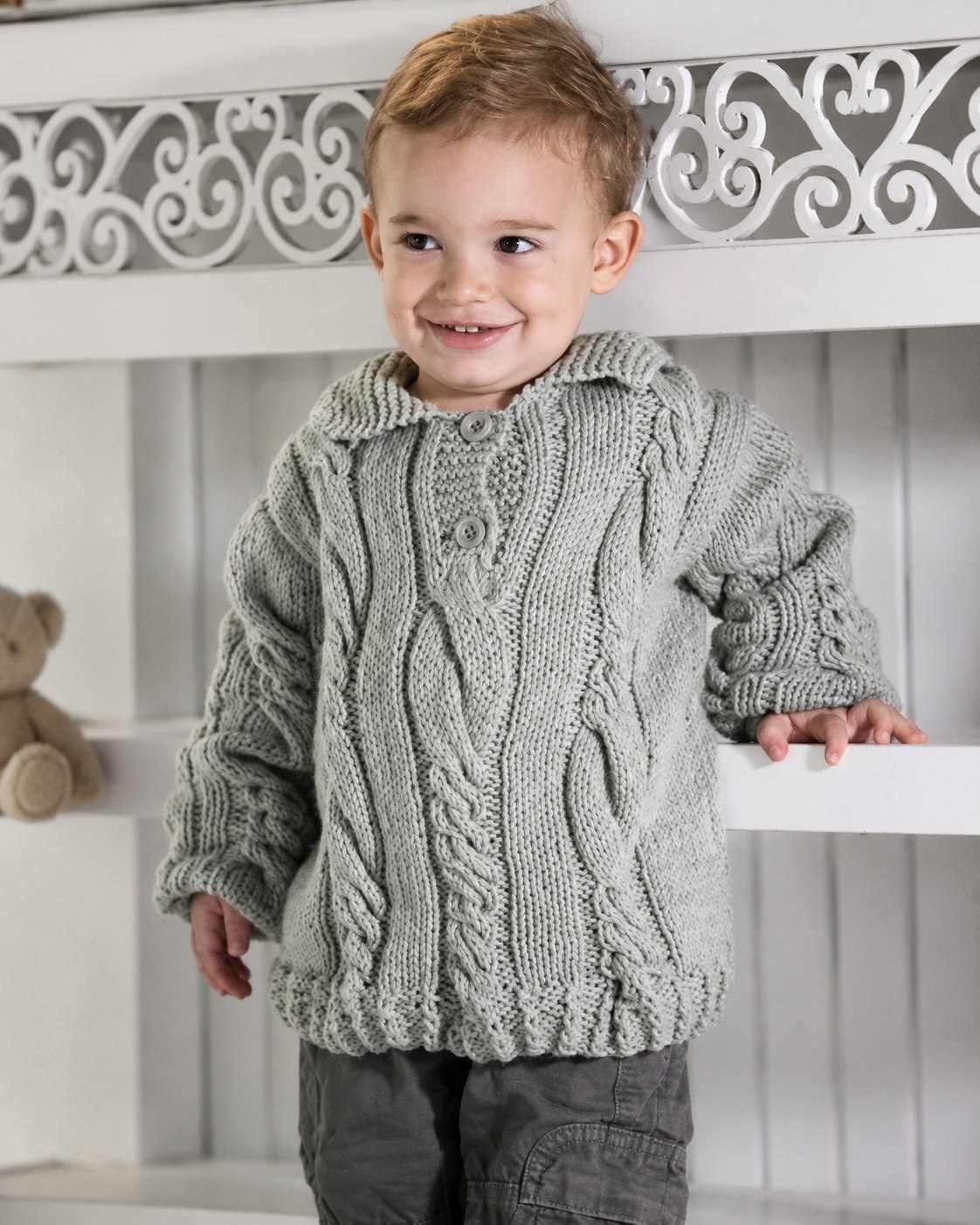 Blusa Polo Infantil com Cordas de tricô em verde — receita clássica Ateliê Círculo