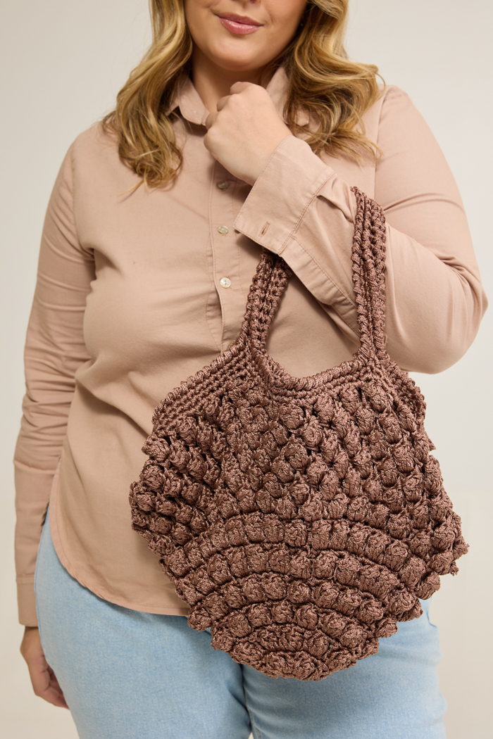 Bolsa Castanha de Crochê com Linha Liza Moda Grossa Círculo — cor Raiz 7393